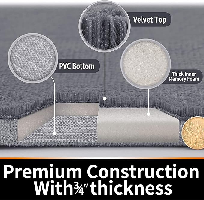 Yimobra Memory Foam Bath Mat, Super Soft Absorbent Bathroom Rug Non Slip, Quick Dry, Machine Washable Floor Carpet for Tub Shower, Home Decor Accessories, 24x17, Denim Blue