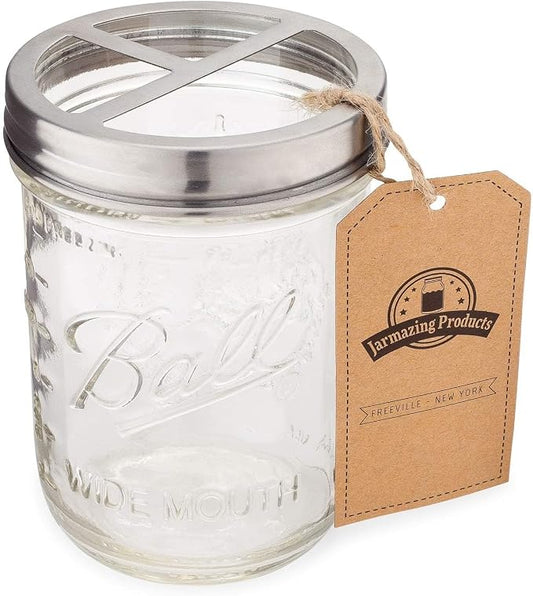 Jarmazing Products Mason Jar Toothbrush Holder - with 16 Ounce Ball Mason Jar – Made from Rust-Proof Stainless Steel