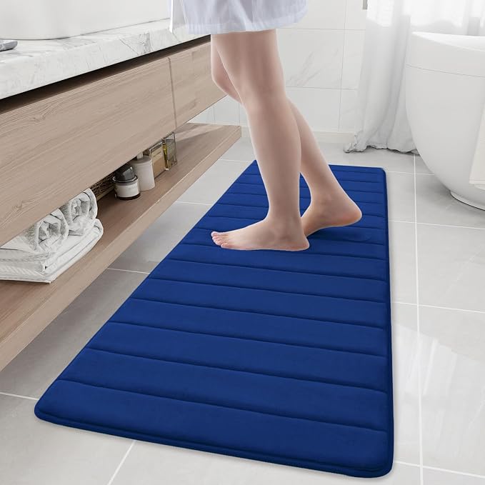 Buganda Memory Foam Bath Mat 59 x 20, Ultra Soft Absorbent Bathroom Rugs | Navy Blue, Machine Washable Quick Dry Bath Mats for Bathroom Floor, Shower and Tub, Home Decor Accessories