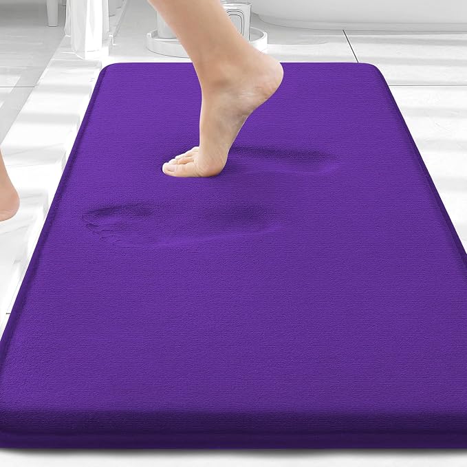 Smiry Memory Foam Bath Mat 30x20, Extra Soft and Absorbent Bathroom Rugs | Deep Purple, Quick Dry Machine Washable Non-Slip Bath Mat for Bathroom Floor, Shower and Tub