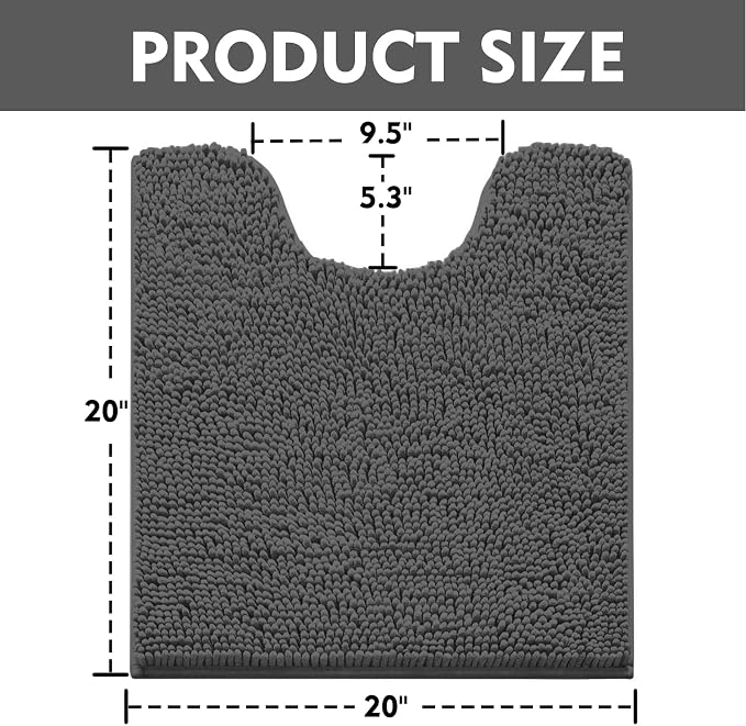 RUN HELIX Toilet Rugs U-Shaped 20x20 Extra Soft Chenille Bath Rugs, PVC Backing Quick Dry, Machine Washable Contour Bathroom Rugs for Toilet Contoured Bath Mats Home Decor Accessories Dark Grey