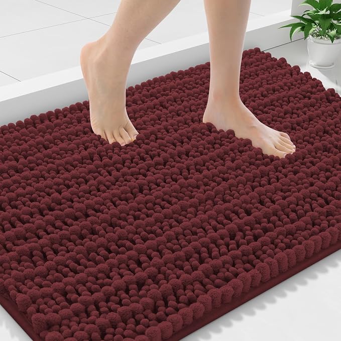 Smiry Bathroom Rugs 36X24, Extra Soft Rubber Backing Chenille Bath Mats | Caramel Red Machine Washable Non Slip Quick Dry Bath Mats for Bathroom Floor, Tub, Shower, Home Decor Accessories