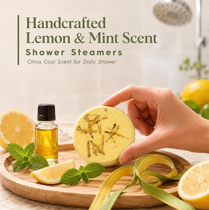 SWCANDY Lemon & Mint Shower Steamers 8 Pack, Home Spa Self Care | Crisp citrus-mint aromatherapy with natural essential oils shower gift for women, men, wife & husband.