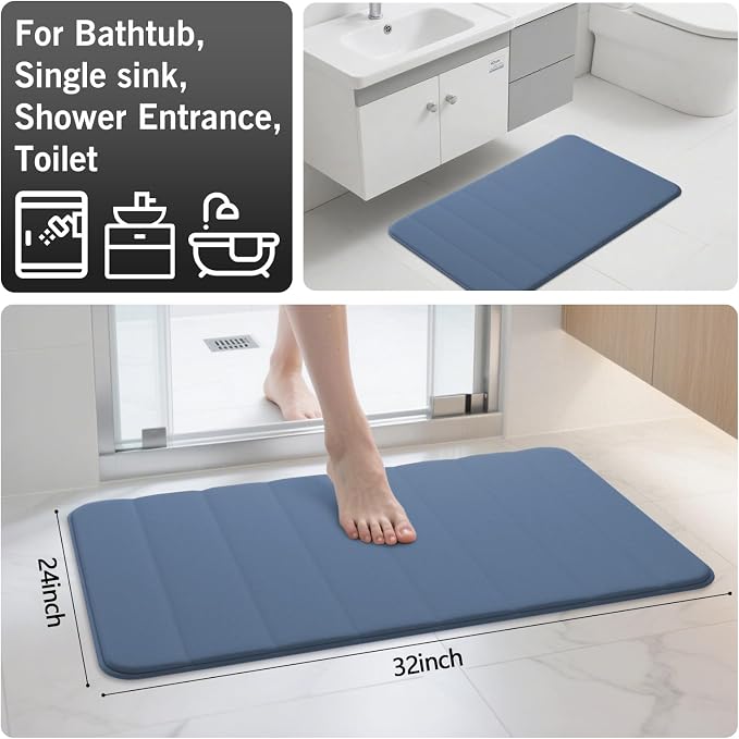 Dark Blue Bathroom Rugs Set 2 Piece Memory Foam Bath Non-Slip Bath Mat,Washable Room Mats,Absorbent Shaggy Rugs Super Soft Kitchen Mats, Carpets for Bathroom,Tub,Shower Home Decor