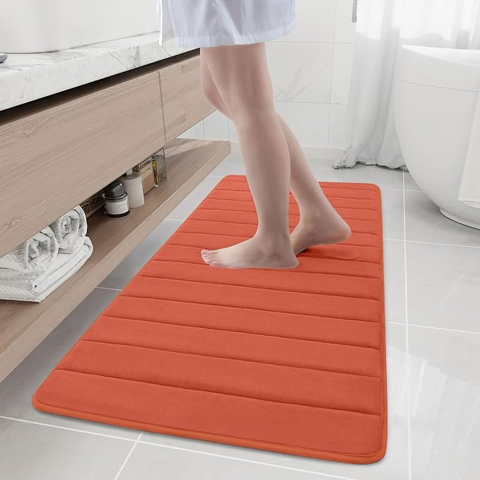 Buganda Memory Foam Bath Mat 55 x 24, Ultra Soft Absorbent Bathroom Rugs | Coral, Machine Washable Quick Dry Bath Mats for Bathroom Floor, Shower and Tub, Home Decor Accessories