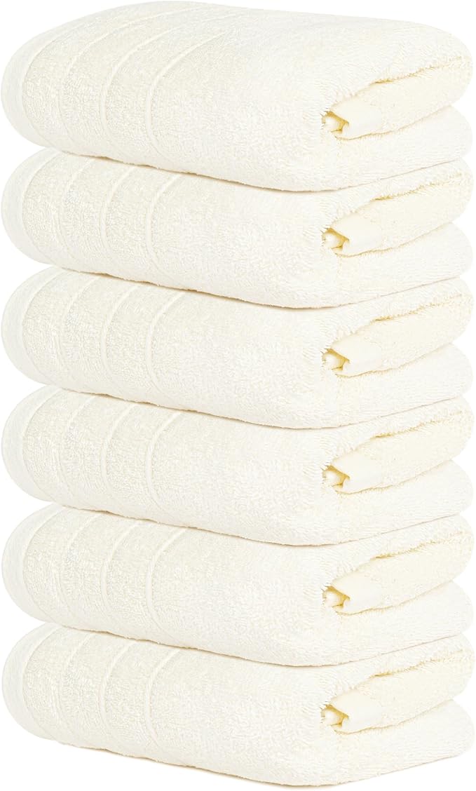 6 Piece Hand Towels Set 16 x 28 Inches, Cream | 100% Cotton, Lighter Weight, Quick to Dry, 16 x 28 Inches, Super Soft & Absorbent, Perfect for Bathroom & Kitchen