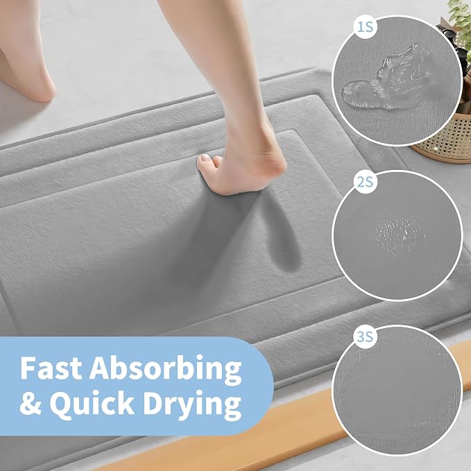 Cupic Cupid Memory Foam Bath Mat 24"×36", Non Slip Bathroom Rugs, Gray | Soft Touch, Cushioned Comfort, Non Slip Bathroom Mat, Super Absorbent & Quick Dry, Machine Washable for Shower, Tub & Vanity