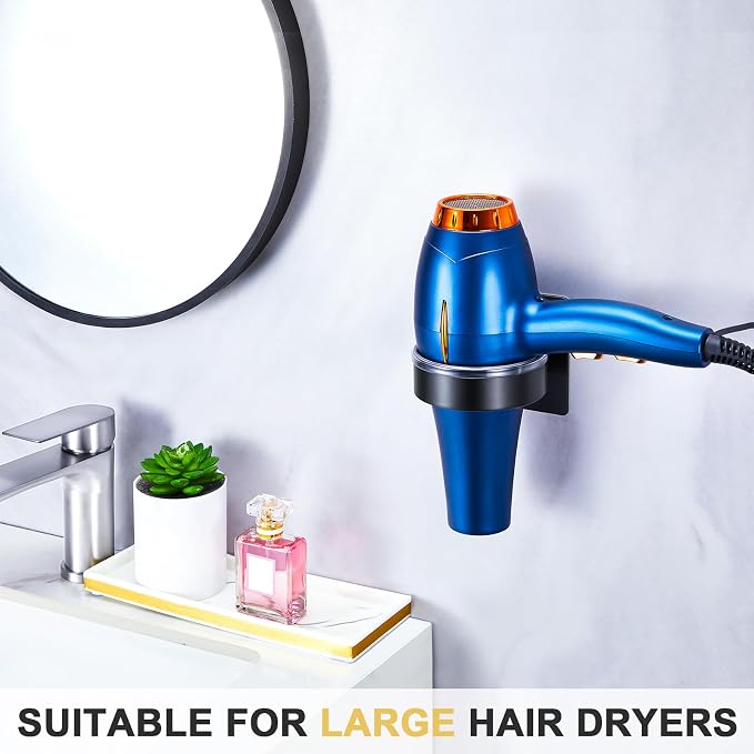 Hair Dryer Holder Wall Mount, Blow Dryer Holder Wall, Adhesive Hair Dryer Hanger, Blow Dryer Organizer, Hair Tools Organizer for Bathroom Salon Barber Shop Hotel (Black)