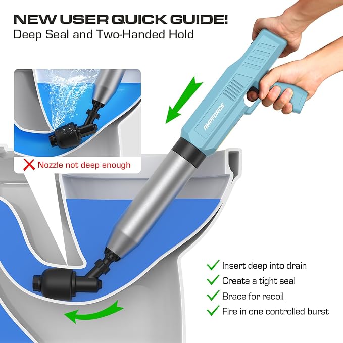 Electric Toilet Plunger, Heavy-Duty Clog Remover, Dusty Blue | High-pressure air plunger for bathrooms. Powerful toilet drain unclogger.