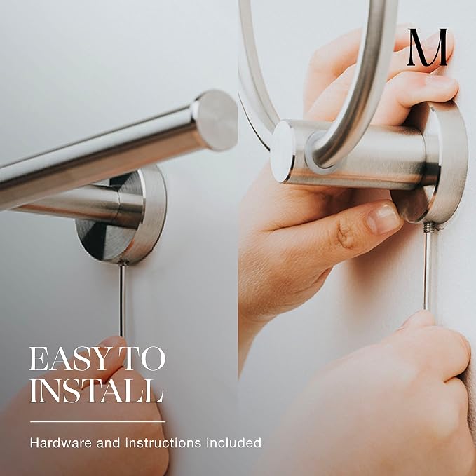 MARMOLUX ACC 2-Pc Bathroom Hardware Set - Hand Towel Holder for Bathroom Wall - Toilet Paper Holder Stand Wall Mount - Towel Holder Hanger Rack Stainless Steel Bathroom Set Towel Ring - Brushed Steel