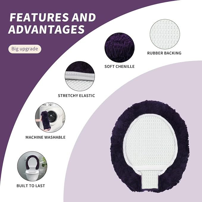 Soft Microfiber Toilet Seat Cover 17.5" x 15" Machine Washable | Solid Toilet Lid Cover Adjustable Rubber Backing Fits Most 16 -17.5" L x 14-16" W Round Oblong and Elongated Toilet Seat