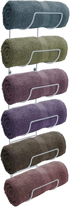 Sorbus Towel Rack Wall Mount – 6 Compartments of White Metal Towel Holder for Bathroom Decor Sets, Organizer for Linens, Gym, Rv, Door, Cabinet - Wine Rack Wall Mounted for Kitchen, Bar, Wine Cellar
