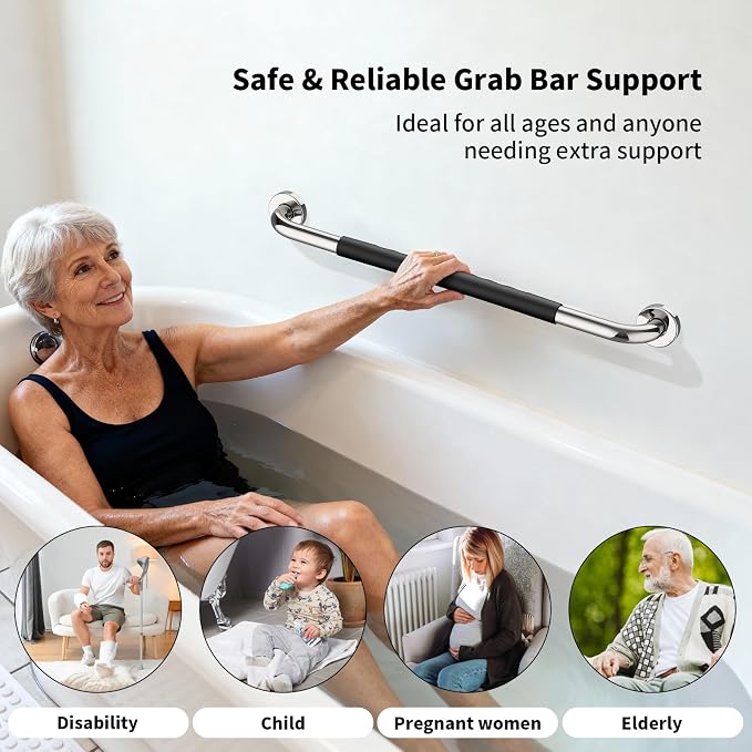 Anti-Slip Chrome Bathroom Grab Bar 24 inch, iMomwee Stainless Steel Shower Handrail for Elderly, Wall Mounted Safety Handicap Bars, Balanced Support Handle Bar for Senior