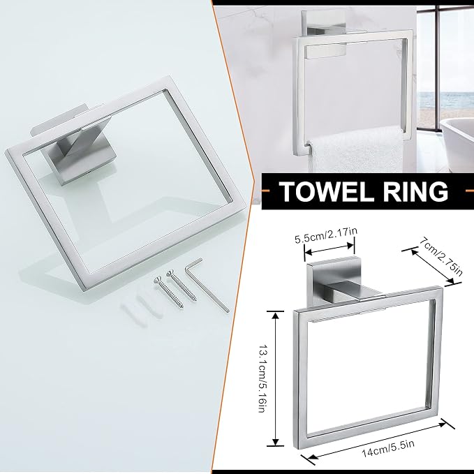YACVCL 5-Piece Bathroom Hardware Accessories Set 23.6 inch Towel Bar Towel Rack Sets Modern Towel Ring Kit Stainless Steel Wall Mounted (Brushed Nickel)