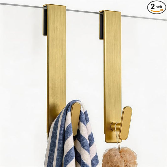 Shower Door Hooks 10 Inch,Extended Heavy Duty Shower Hooks for Towels,Over the Towel Hooks for Bathroom Frameless Glass Door (Gold,2 Pack)