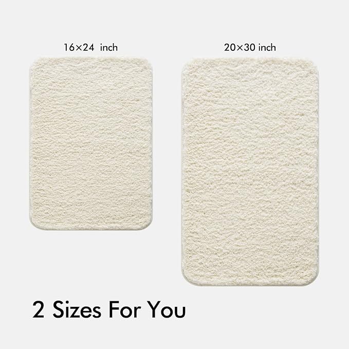 MIULEE Ivory Bathroom Rugs Set 2 Piece Soft Bath Mats 16x24+20x30 Inch | Soft Absorbent Microfiber Bath Rugs, Non Slip, Quick Dry, Fluffy Bath Rugs for Bathroom Floor Tub Showers, Machine Washable