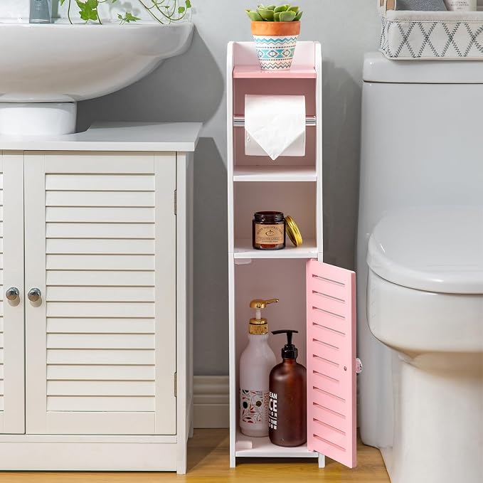 AOJEZOR Toilet Paper Holder Stand: Drill Free for Small Bathroom Renters