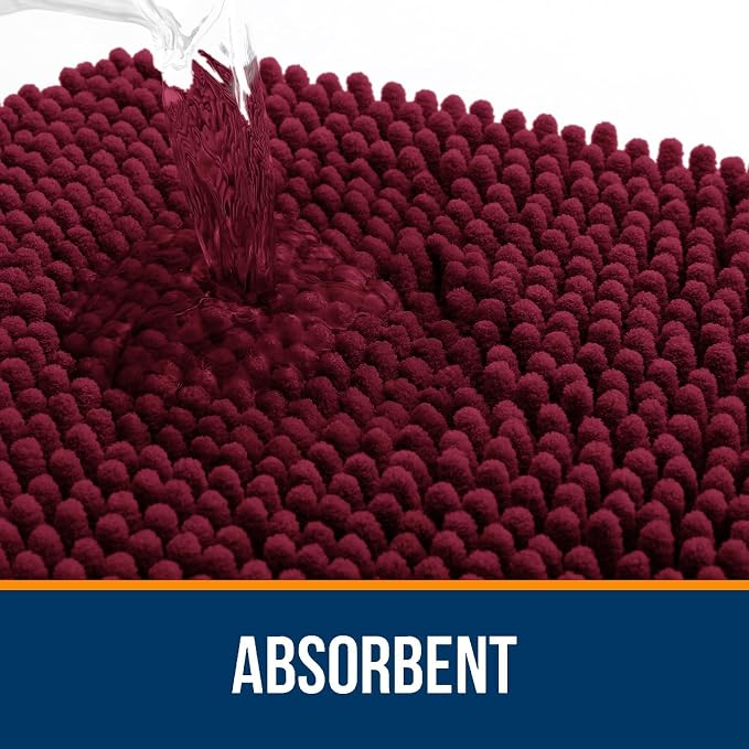 OLANLY Chenille Bathroom Rugs Mats Sets 2 Piece, 47"x20"+24"x20", Burgundy | Soft Absorbent Bath Mat and U-Shaped Contour Toilet Rug Set, Quick Dry, Machine Washable Bath Carpet, Home Decor Accessories