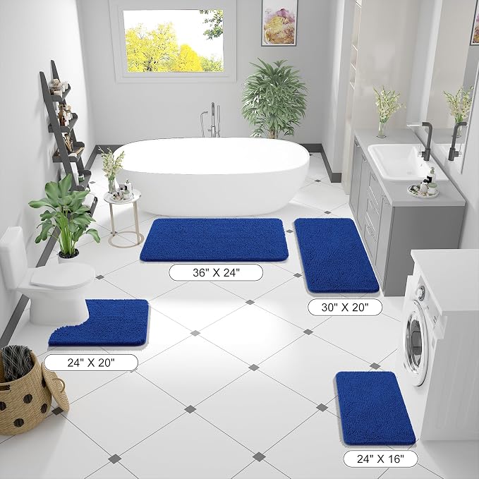 OLANLY Bathroom Runner Rugs 59x24, Extra Soft Absorbent Chenille Bath Rugs | Royal Blue, Quick-Drying Rubber Backing, Washable Long Bath Mat for Bathroom Floor, Tub and Shower, Home Decor Accessories