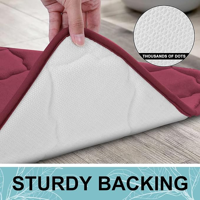 OLANLY Memory Foam Bath Mat Rug 59x24, Ultra Soft and Absorbent Bathroom Rugs, Non-Slip, Comfortable, Machine Washable Bath Carpet for Bathroom Floor, Tub, Shower and Home Decor Accessories, Burgundy | Thick Absorbent Carpet, Non-Slip Backing, Machine ...