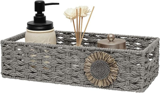 Toilet Paper Basket for Tank Top Bathroom Baskets for Organizing Bathroom Tray for Counter Storage Basket for Bathroom Organizer-Gey, Grey