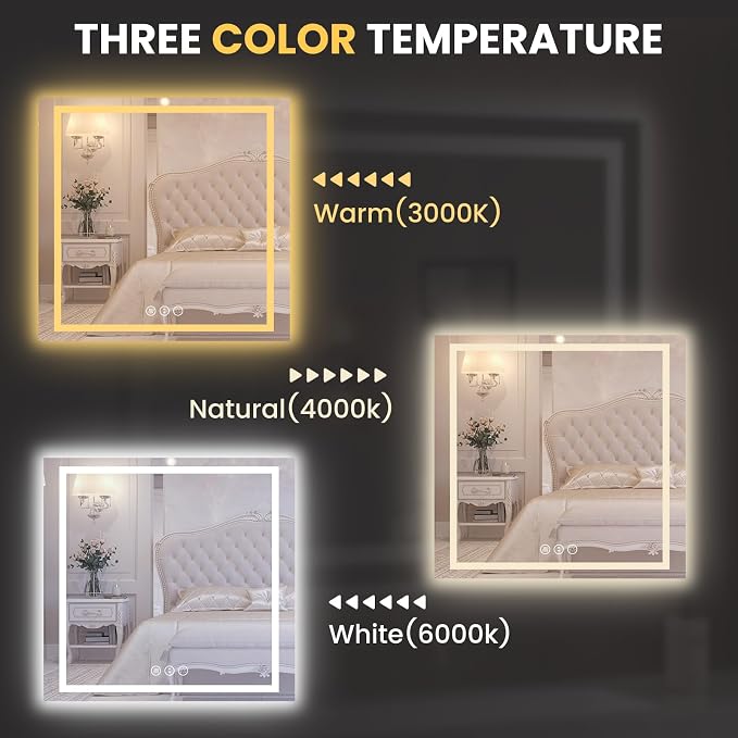 LOAAO 40"X40" LED Bathroom Mirror with Lights, UL Listed | Anti-Fog, Dimmable, 3 Color Temperature, Backlit + Front Lit, Memory Function, Tempered Glass