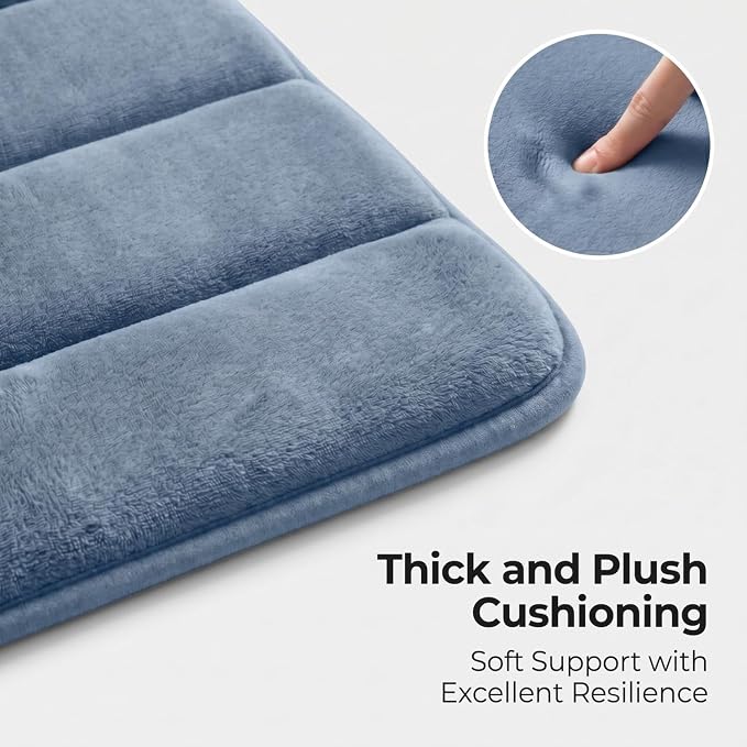 Bathroom Rugs Set 3 Piece, Memory Foam Bath Rugs, Non Slip Washable Bathroom Rug Set, Extra Soft Absorbent Bath Mats with U-Shaped Toilet Rug, Dusty Blue