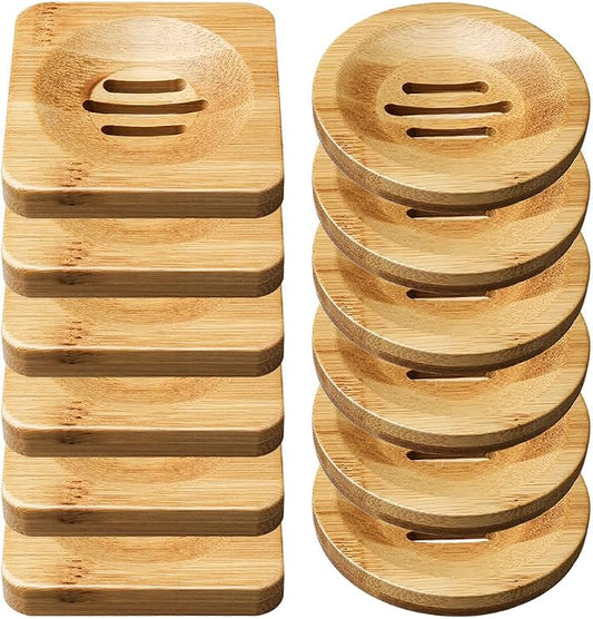 12 Pcs Bamboo Soap Dishes, Wooden Soap Tray Soap Holder, Shampoo Bar Holder Bar Soap Holder for Bathroom, Kitchen (Square & Round)