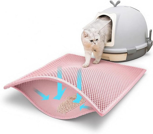 Pieviev Cat Litter Mat, Double-Layer Waterproof Litter Trap, 24" x 15" Pink | Honeycomb Design Catches Scattered Particles to Stop Tracking, Urineproof Base Protects Floors, Easy to Clean