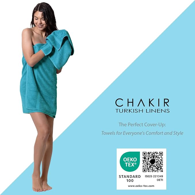 Chakir Turkish Linens 100% Cotton 8-Piece Towel Set, Aqua | 100% cotton 8-pc set, OEKO-TEX certified: 2 bath 27x54, 2 hand 16x30, 4 washcloths 13x13