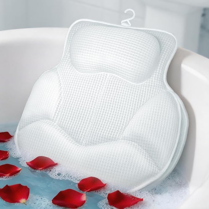 Thickened Anti-Slip Bath Pillow for Tub, 88 Powerful Suction Cups, 5D Mesh Fabric, Ergonomic Head Neck Back Support, Quick Drying and Machine Washable, Luxury Spa Gift for Women