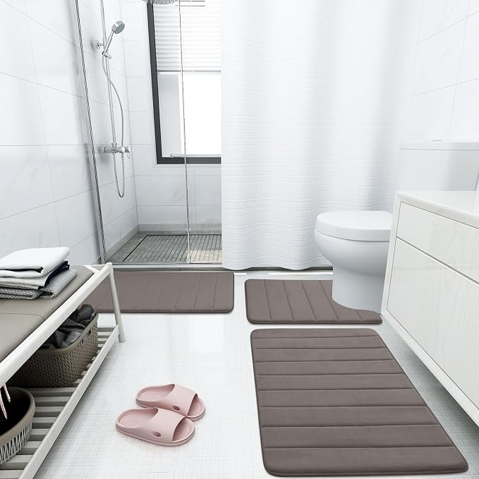 Buganda Memory Foam Bath Mat 35.4 x 24, Ultra Soft Absorbent Bathroom Rugs | Taupe, Machine Washable Quick Dry Bath Mats for Bathroom Floor, Shower and Tub, Home Decor Accessories