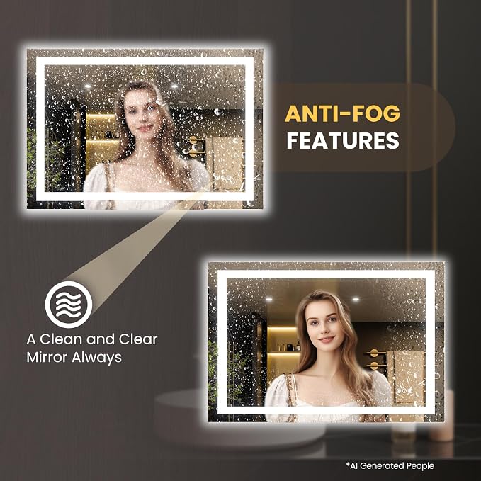 LOAAO 48"X24" LED Bathroom Mirror with Lights, UL Listed | Anti-Fog, Dimmable, 3 Color Temperature, Backlit + Front Lit, Memory Function, Tempered Glass