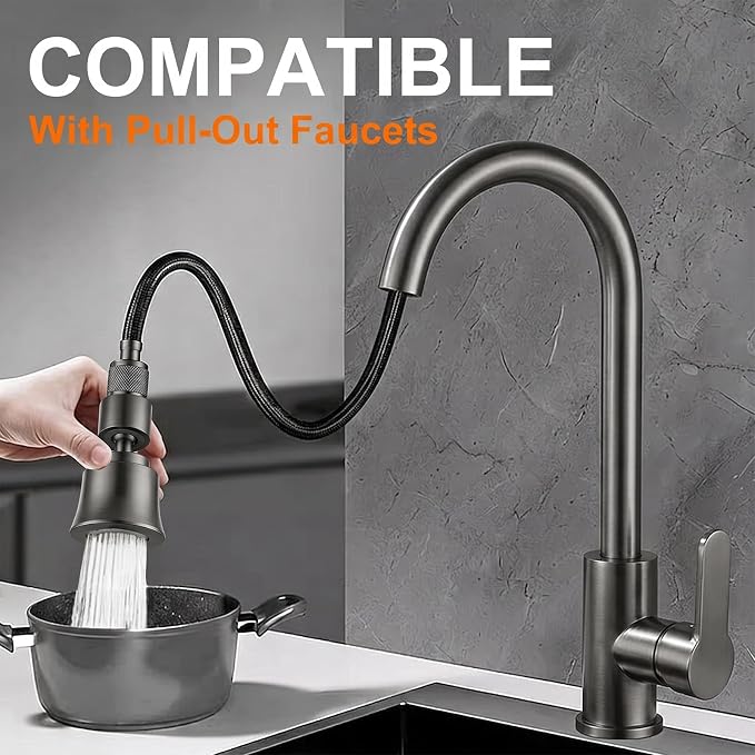 Metal Faucet Aerator - Dual Modes Kitchen Sink Aerator - 360° Swivel Sink Sprayer Attachment - Faucet Sprayer Head with 55/64'' Female Thread - Anti-clogging Design - Gun Gray