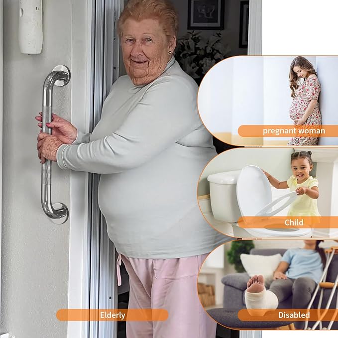 20 Inch Anti Slip Shower Grab Bar, YuanDe Polished Chrome Stainless Steel Bath Grab Bar, Knurled Bathroom Safety Rail, Shower Handrail Support, Handicap Elderly Balance Assist Handles-1.25" Diameter