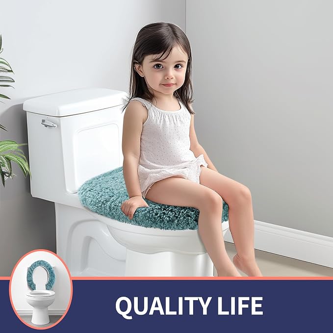 Soft Microfiber Toilet Seat Cover 17.5" x 15" Machine Washable | Solid Toilet Lid Cover Adjustable Rubber Backing Fits Most 16 -17.5" L x 14-16" W Round Oblong and Elongated Toilet Seat