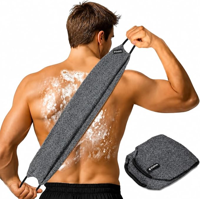 Exfoliating Washcloth Towel with Handle, Back Scrubber for Shower, Exfoliating Body Scrubber Exfoliator, Japanese Wash Cloth for Body Scrub, Bath Sponge Loofah Luffa Washer Exfoliator