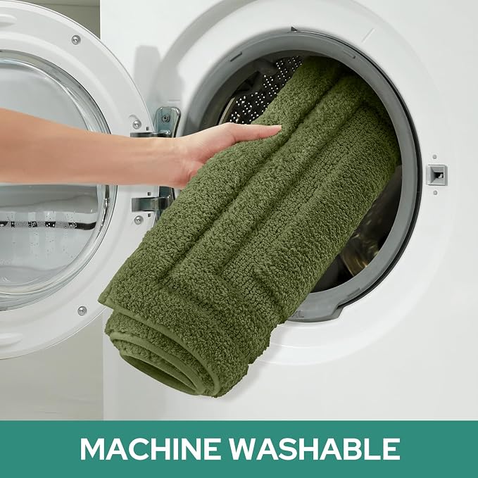 HOMEIDEAS Olive Green Bathroom Rugs Set of 3, Non Slip Bath Mats | Super Absorbent, Plush Microfiber, Machine Washable, Stain Resistant, Easy Care, Perfect for Modern Bathroom Decor