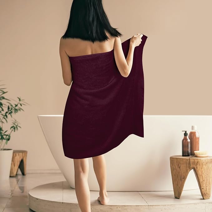 GLAMBURG 100% Cotton Oversized 2 Pack Bath Sheets 35x70, Ultra Soft Highly Absorbant Compact Quickdry & Lightweight Large Bath Sheet Set, Ideal for Gym Travel Camp Pool - Burgundy