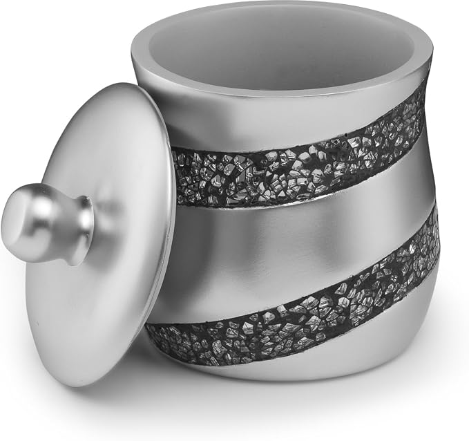 Creative Scents Silver Mosaic Qtip Holder for Bathroom - Decorative Cotton Ball Holder Jar - Durable Resin cotton Swab dispenser - Bathroom Accessories Vanity storage