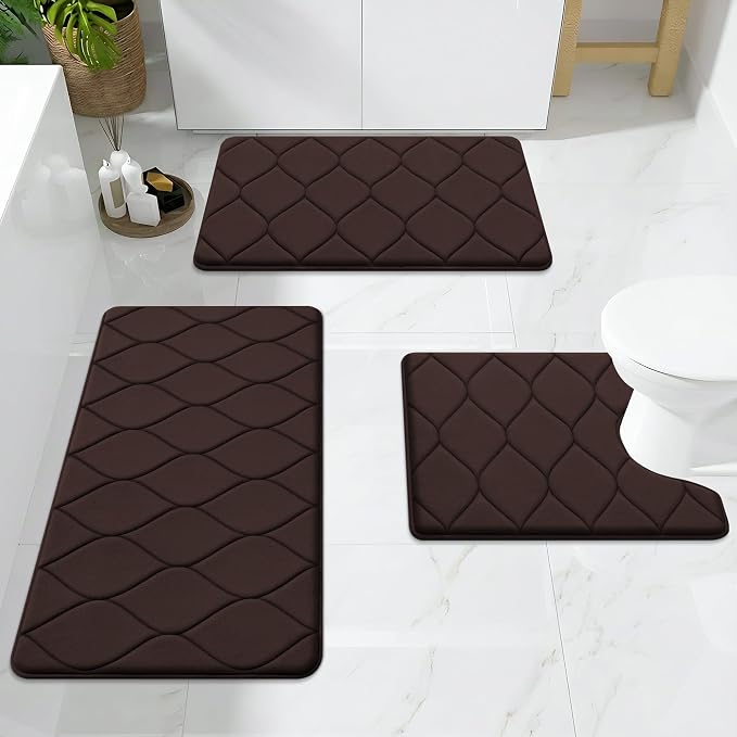 Smiry Memory Foam Bath Mat 24x16, Ultra Soft Absorbent Bathroom Rugs | Brown, Plush Quick Dry and Machine Washable Cushion Bath Mats for Bathroom, Shower, Tub & Home Decor