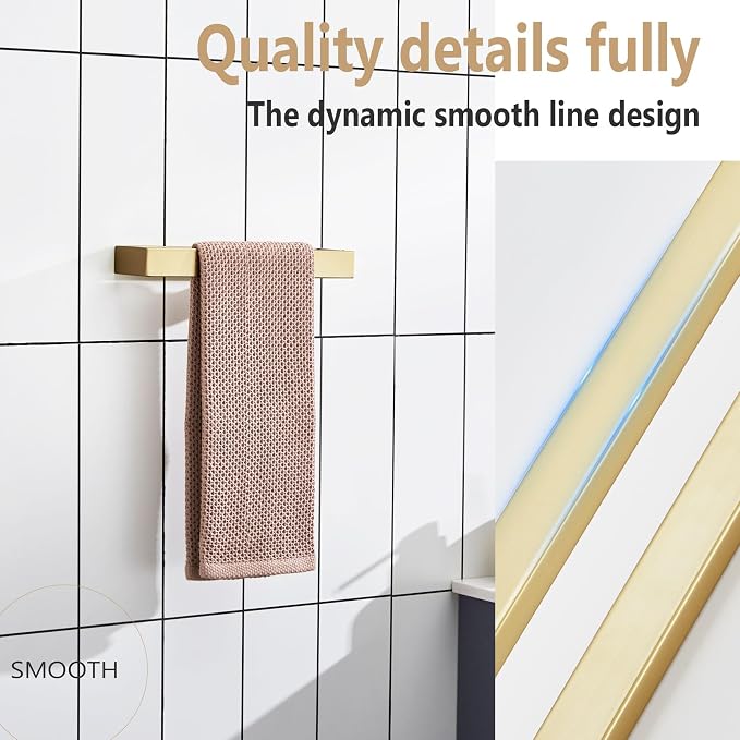 KOKOSIRI Towel Bar Brushed Gold Hand Towel Holder 12 Inch Kitchen Towel Hanger Rack Stainless Steel Bathroom Hardware Wall Mounted, 1 Pack B4008BG-L12