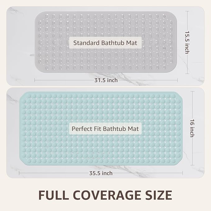 OTHWAY Bath Tub Shower Mat Non Slip, Bathtub Floor Liner Mats for Inside Shower Bathroom, Suction Cups and Drain Holes for Feet Scrubbing, Machine Washable, Soft on Feet, 35x16 Inch, Light Blue