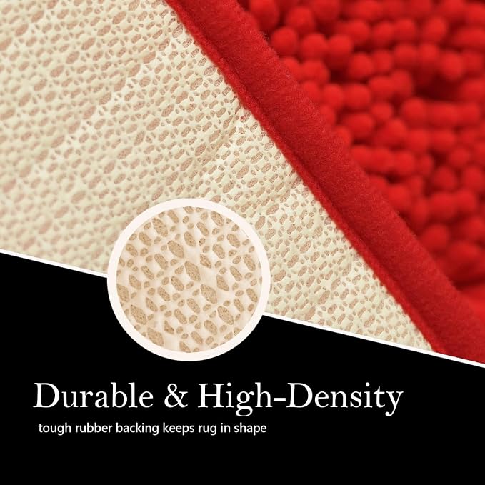 Bathroom Rugs Chenille Bath mat 2 Piece Set, Super Absorbent, Strong PVC Non Slip Backing, Bath mats for Bathroom, Plush Shaggy, Thick, Machine Washable, Bathtub, Toilet.(Red)