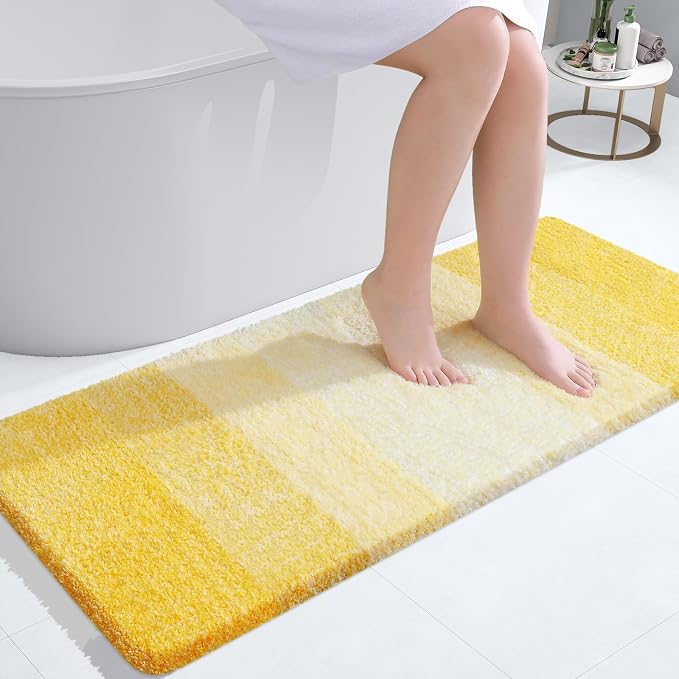 OLANLY Bathroom Runner Rug 40x24, Extra Soft Absorbent Microfiber Bath Rugs | Yellow, Non-Slip Quick-Drying Rubber Backing, Washable Long Bath Mat for Floor, Tub and Shower, Home Decor
