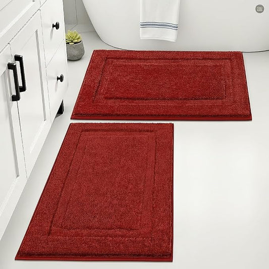 SHACOS Soft Microfiber Red Bathroom Rugs Sets 2 Pieces 32x20 inch | Absorbent Plush Bath Rugs, Non Slip Washable Shaggy Bath Mats, Fluffy Bathroom Runner Floor Mats Shower Rug