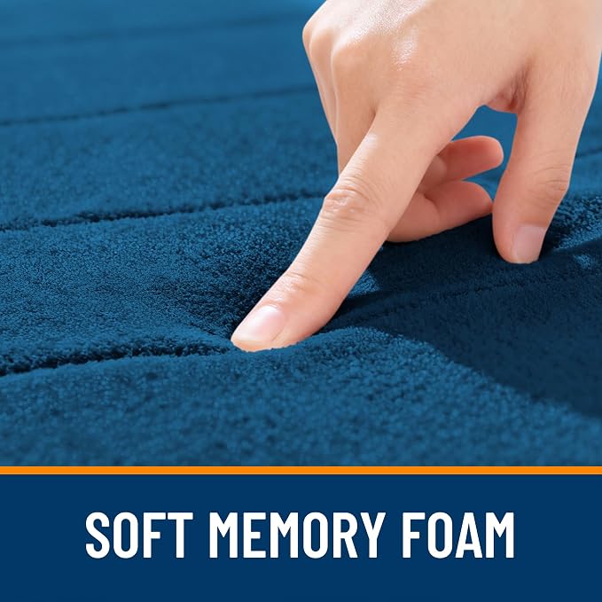 OLANLY Memory Foam Bath Mat 30x20, Super Soft and Absorbent Bathroom Rugs | Navy Blue, Quick Dry Bath Rug, Machine Washable Shower Floor Mats, Bathmat Carpet for Bathroom Floor, Tub and Shower