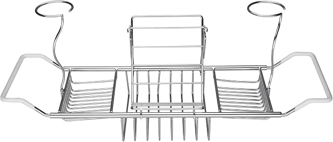 iPEGTOP Stainless Steel Bathtub Caddy Tray - Over Bath Tub Racks Shower Organizer with Extending Sides, Removable Wine Glass Book Holder