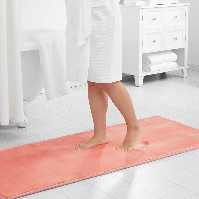 Memory Foam Bath Mat Non Slip Absorbent Super Cozy Velvet Bathroom Rug Carpet (60 inches X 17 inches, Peach)