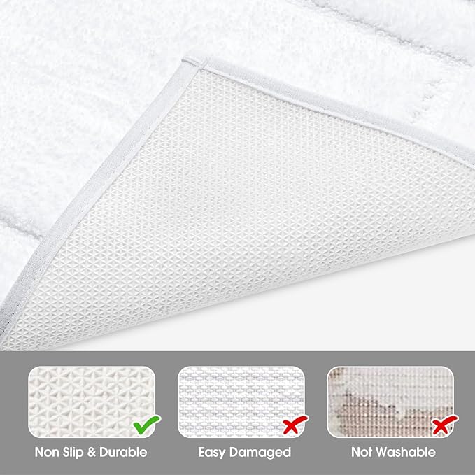 HOMEIDEAS Bathroom Rugs Sets 2 Piece, Super Soft and Absorbent Non Slip Microfiber U-Shaped Toilet Bath Mat Set (20"x32"+U20 x24, White) | Super Soft and Absorbent Non Slip Microfiber Bath Rug，Machine Washable, for Bathroom, 20"x32"+U Shape 20"x24"